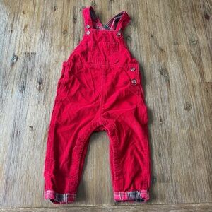 3/27$ Baby Red Overalls with Plaid Accents size 18-24 months